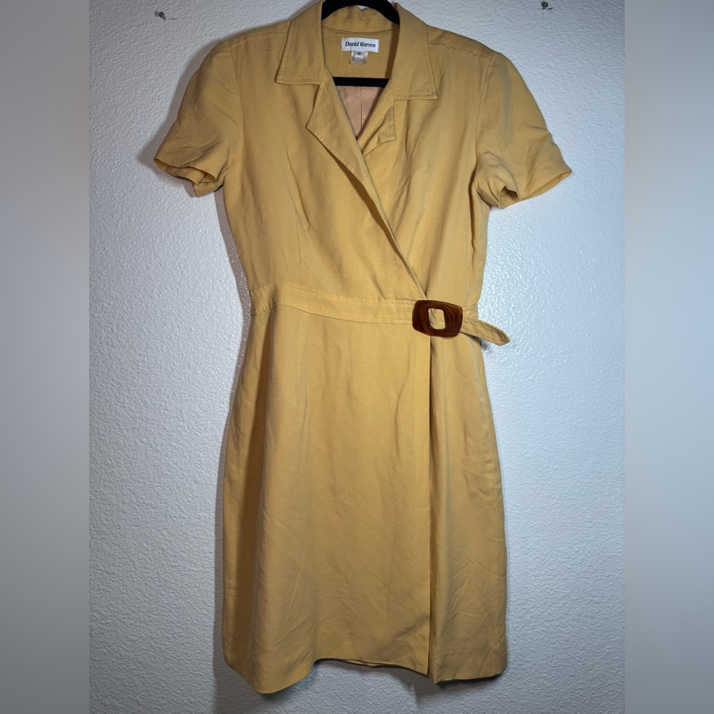 Vintage-Inspired Yellow Short Wrap Mini Dress with Buckle